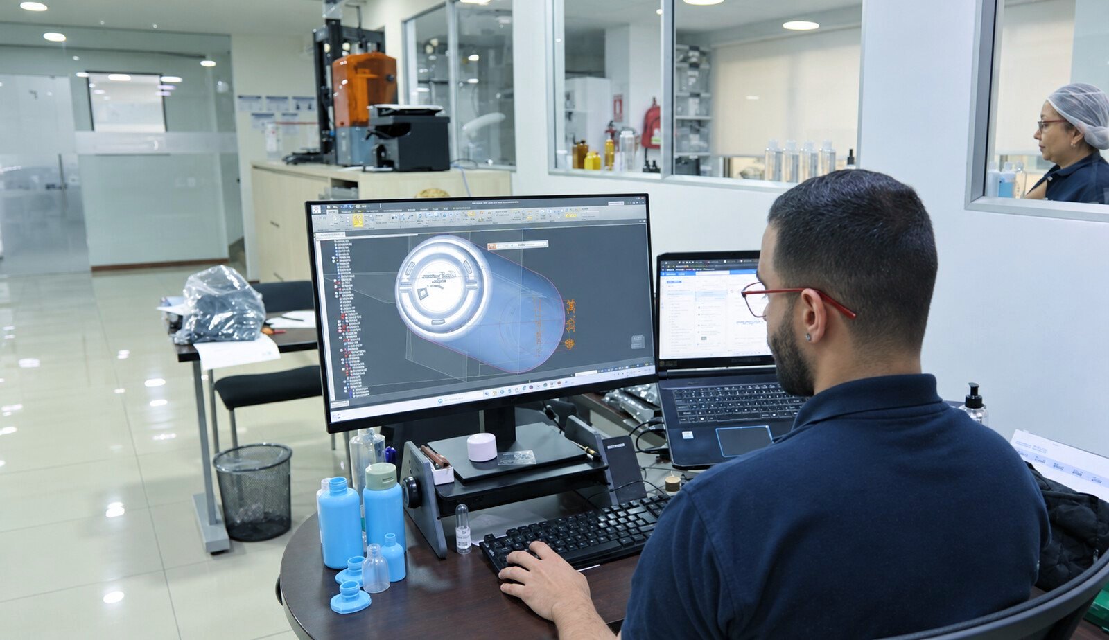 Diseñador modelando un molde en el computador
