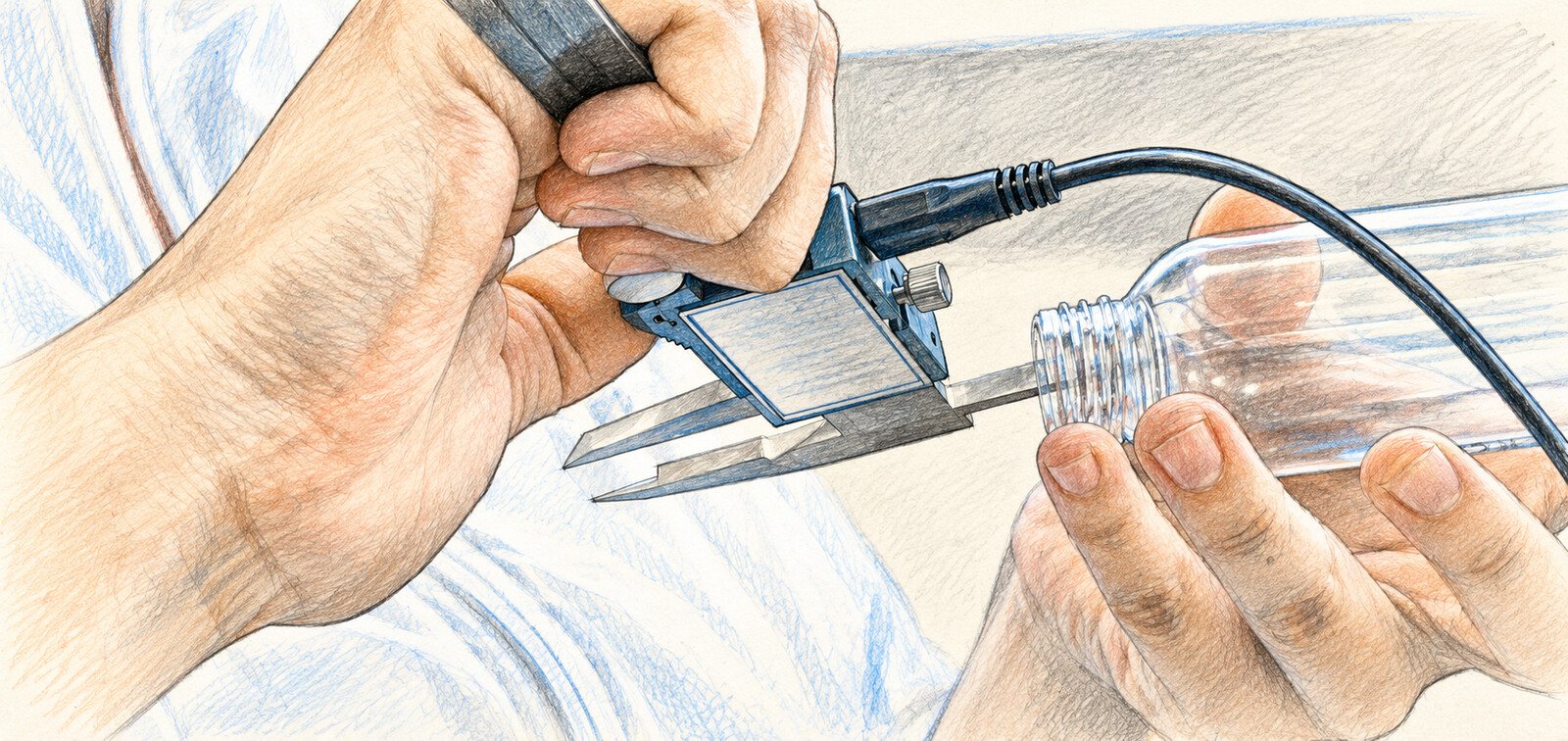 Ilustración: medición de la boca de un envase con calibrador